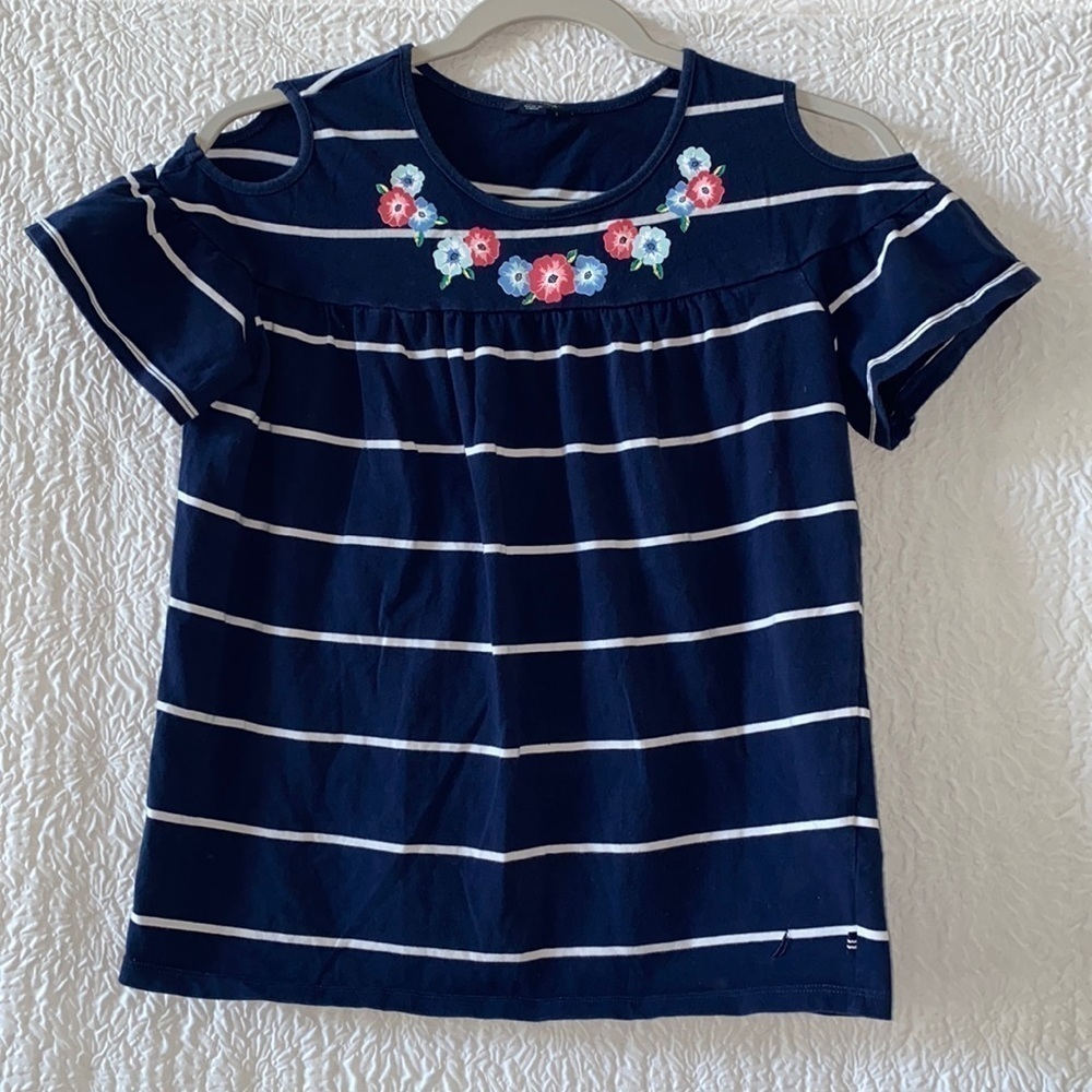 Nautica Striped Short Sleeve Floral Print Blouse